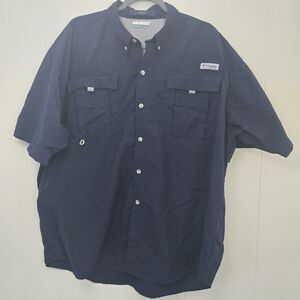 Men's Blue Columbia PFG (Performance Fishing Gear)Button Shirt Multiple Pockets